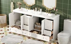 English Elm 72 Shaker Bathroom Vanity 72" Double-Sink Freestanding with Ceramic Basin, Soft-Close Drawers & Doors White N729P000010K