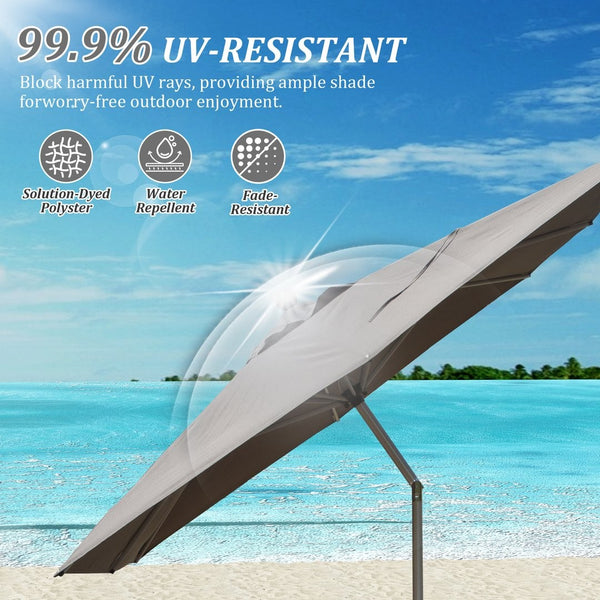 English Elm Rectangle Patio Umbrella With Crank Lift And Tilt Function, Uv-Protective Grey For Ultimate Shade W1859P320959-GIGA