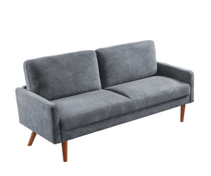 English Elm Velvet Upholstered Three Seat Sofa with Tapered Rubberwood Legs Mid Century European Style Grey B2735P291967