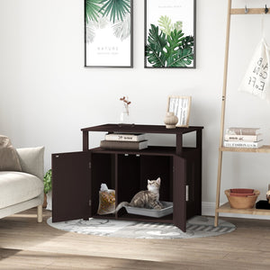English Elm Pawhut Stylish Wooden Cat Litter Box Enclosure & End Table With Adjustable Partition, Brown W2225P217309-GIGA