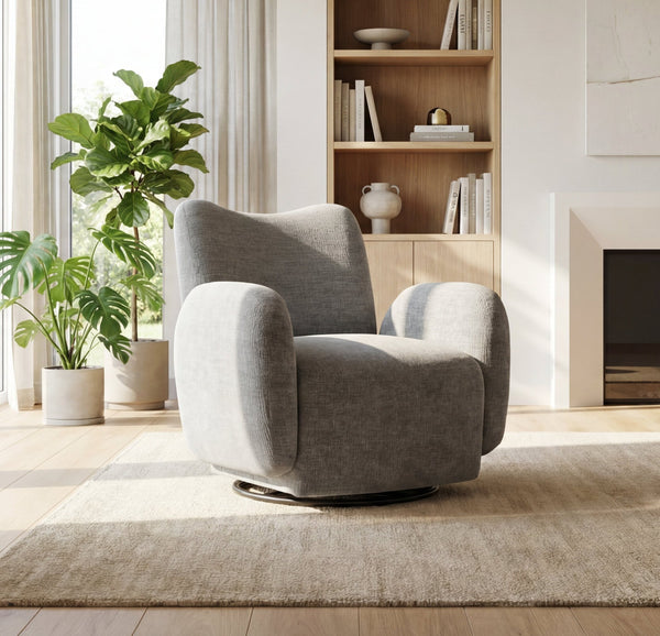 English Elm 360° 360 Swivel Accent Chair Plush Chenille Upholstered Circular Seat for Living Room Office Dark Grey W2901P463495