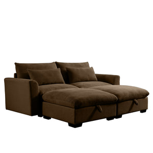 English Elm Corduroy Two-Seater Sofa With Storage Footrests - Versatile Modular Sectional For Modern Living W714S00658