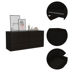 English Elm Seul Six Drawer Double Dresser Superior Top — 60.4" Wide Spacious Surface, Smooth All-Metal Rails, Sleek Design Black 36 L x 24 W x 6 H B128S00115