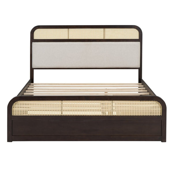 English Elm Queen Wooden Platform Bed With Trundle, 2 Storage Drawers & Padded Headboard In Espresso Finish N820S00010P-GIGA