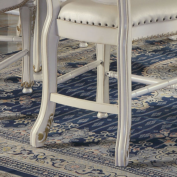 English Elm Antique Pearl Counter Height Chair Set of 2 with Nailhead Trim, Floral Wood Accents & Plush Cushions B062P209286