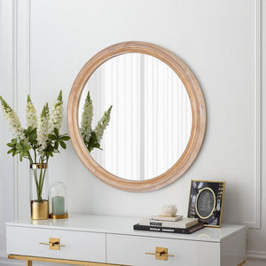 English Elm 27.5-Inch Round Wall Mirror – Rustic Farmhouse Decor With Distressed Whitewash Frame For Any Room W2295P339108