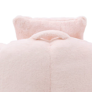 English Elm Giant Foam-Filled Bean Bag Chair with Footstool, Shell-Shaped Faux Fur Sofa for Gaming Reading уют Pink W2677P306794