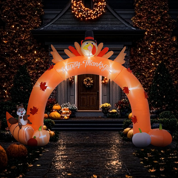 English Elm HOMCOM 9.7ft Thanksgiving Turkey Archway Inflatable with LED Lights, Stakes & Easy Plug-In Decor W2225P249732