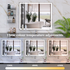 English Elm 30x36 LED Bathroom Mirror Silver Frame, Touch Dimmer, Anti-Fog, IP44 Waterproof, Tray Shelf, Smart Memory Lights W708P176757