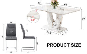 English Elm Table And Chair Set - Modern Marble Pattern Mdf Dining Table With 6 Dark Gray Pu Chairs, Ergonomic Comfort W1151S02186-GIGA