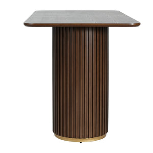 English Elm 63.00"l Tambour Pedestal Counter Table Seats Six with Industrial Mid-century Matte Finish Walnut N771P358596T_N771P358597T