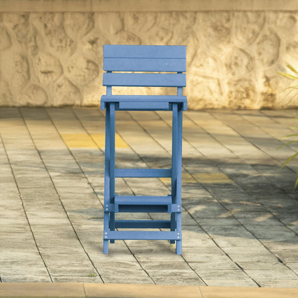 English Elm Harbor Point Recycled Hdpe Outdoor Folding Bar Stool Patio Deck All Season Seating Blue B2745P409654