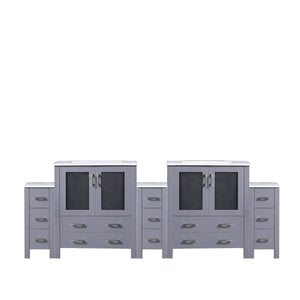 English Elm Dark Grey Double Bath Vanity With 13 Drawers & White Ceramic Top - Elegant Storage Solution For Two B2731S00622