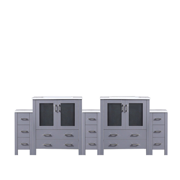 English Elm Dark Grey Double Bath Vanity With 13 Drawers & White Ceramic Top - Elegant Storage Solution For Two B2731S00622