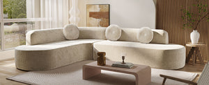 English Elm 122'' Curved L-shaped Sectional Sofa Chenille Upholstery Pocket Spring Living Room Seating Sand N760S0000049D