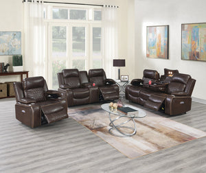 English Elm Contemporary Power Reclining Living Room Set with Leatherette Upholstery and Usb Charging B011S02446