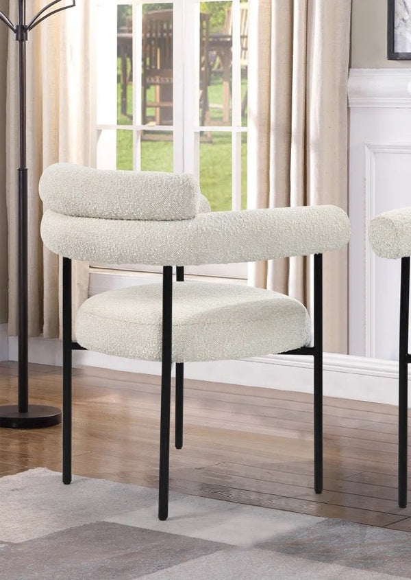 English Elm Set of 2 Boucle Fabric Kitchen Dining Chair with Armrest, Sleek Stainless Steel Frame, Cream Finish Black+Cream 53 L x 28 W x 12 H B011P353069