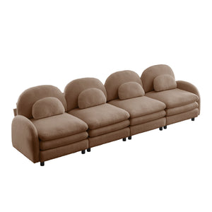 English Elm Teddy Fleece Modular Cloud Sofa Four Seat Curved Sculptural Design for Modern Living Rooms Camel W5656S00107