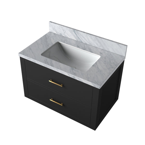 English Elm Black Single Bath Vanity With Carrara Marble Top - Elegant 30" W X 22" D Design For Any Bathroom! B2731P257914