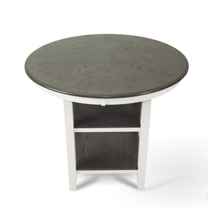 English Elm 5-pcs Modern Counter-Height Dining Set with Round Table, Under-Table Storage Shelves, 4 Chairs Antique White+Gray 46 L x 46 W x 16 H B089P240467