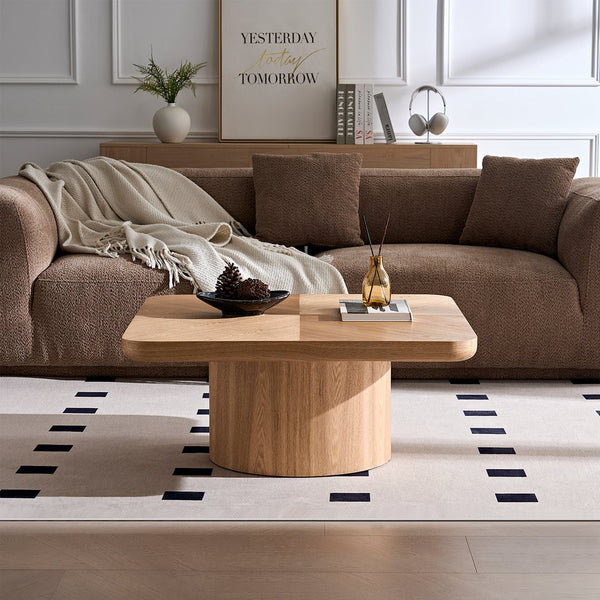 English Elm Square Ash Veneer Parquet Coffee Table Low Profile Modern Living Room Accent W2085P398980