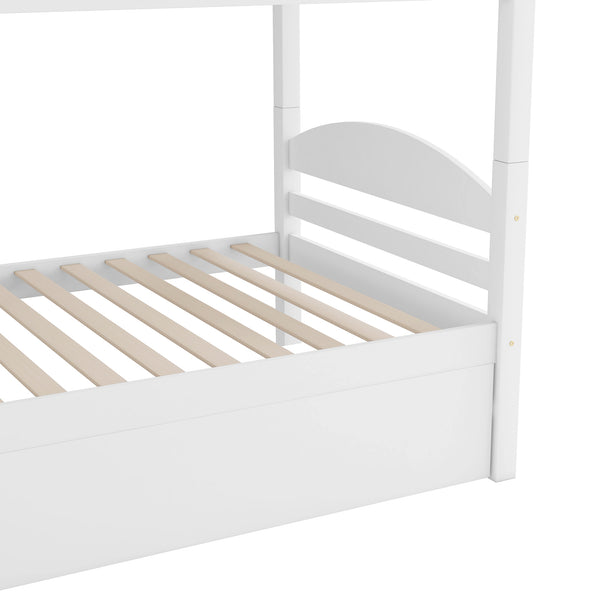 English Elm Twin L-shaped Mission Bunk with Trundle Sleeps Five Solid Pine Kids Room Bed LT000024AAK-1