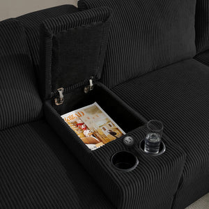English Elm U Shaped Oversized Sectional Sofa with Double Chaise Console Cup Holders and Usb Port Black W1117S00326