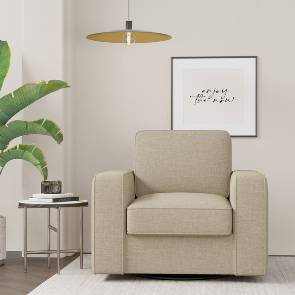 English Elm Swivel Linen Accent Chair 36" Wide Mid-Century Modern Ergonomic Back 360° Rotation Beige Sofa T3950P387637