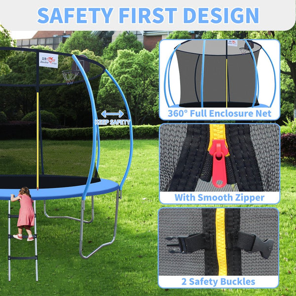 English Elm Double Fish 10ft Outdoor Foldable Trampoline 400 Lb Capacity Basketball Hoop Safety Net W3087P251068