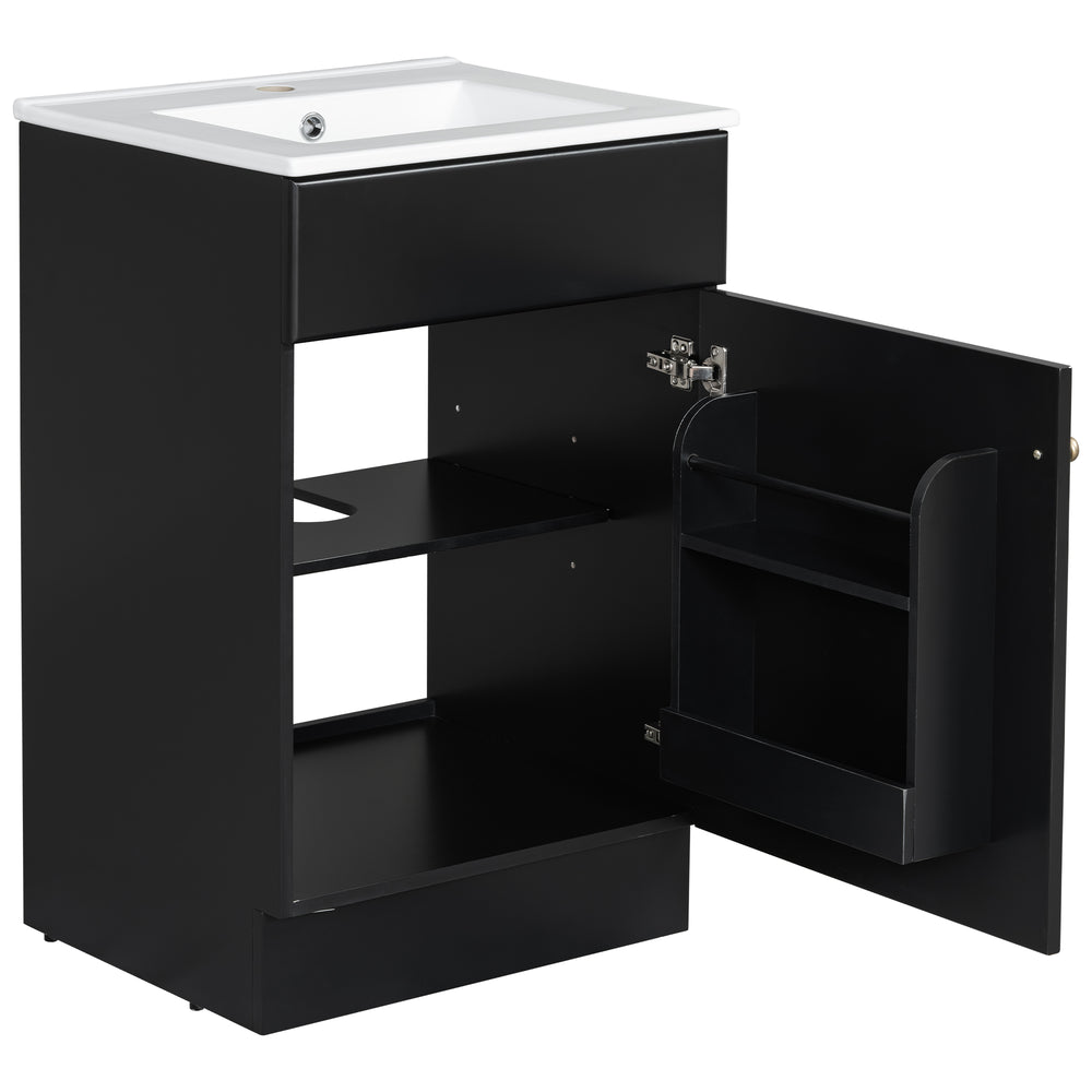 English Elm Christopher Knight Home® - 20" Bathroom Vanity with Ceramic Sink and Soft-Close Door, Gold Knob, Adjustable Shelf Storage Black N759P237946B