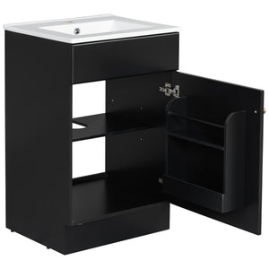 English Elm Christopher Knight Home® - 20" Bathroom Vanity with Ceramic Sink and Soft-Close Door, Gold Knob, Adjustable Shelf Storage Black N759P237946B
