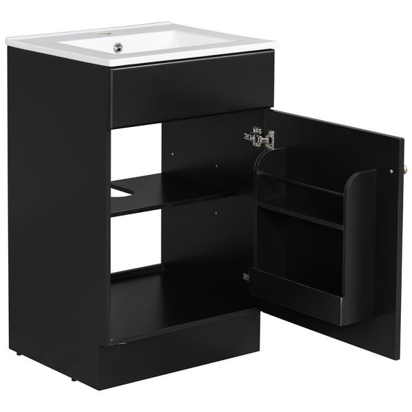 English Elm Christopher Knight Home® - 20" Bathroom Vanity with Ceramic Sink and Soft-Close Door, Gold Knob, Adjustable Shelf Storage Black N759P237946B