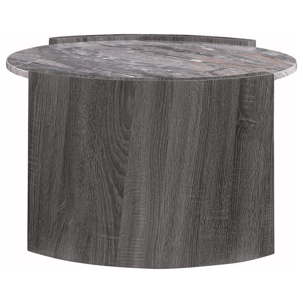 English Elm Zende Round Faux Marble Coffee Table with Curved Panels for Modern Living Rooms B062P441333
