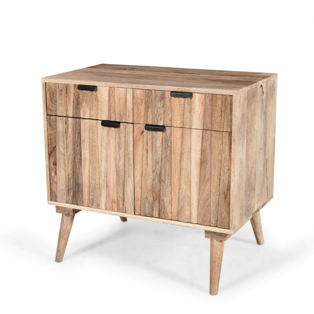 English Elm Christopher Knight Home® - Stylish Mango Wood 2-Drawer 2-Door Cabinet in Natural Finish — Solid Mango Wood, Rustic Modern Storage N780P234027N