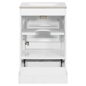 English Elm 20 Inch Bathroom Vanity with Ceramic Sink, Soft-Close Door, Adjustable Shelf, Smart Storage Organizing Design White N729P299505K