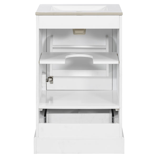 English Elm 20 Inch Bathroom Vanity with Ceramic Sink, Soft-Close Door, Adjustable Shelf, Smart Storage Organizing Design White N729P299505K