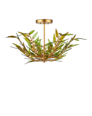 Currey & Company Babylon Chandelier - Elegant Bowl Design With Recycled Glass Leaves In Contemporary Gold Finish Green Recycled Bottle Glass ,Wrought Iron 9000-1309-currey-company
