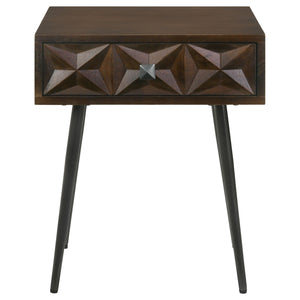 English Elm Gibson Solid Mango Wood Side Table Carved Starburst Drawer Mid-century Accent B062P441156