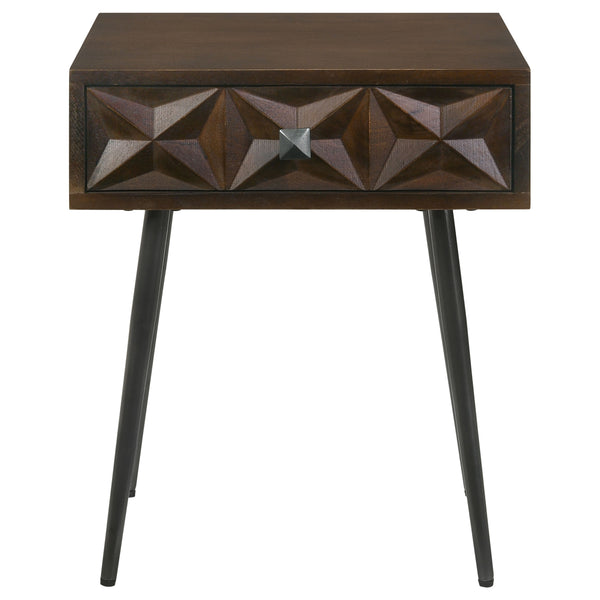 English Elm Gibson Solid Mango Wood Side Table Carved Starburst Drawer Mid-century Accent B062P441156