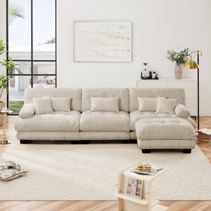 English Elm Luxury Modular Sectional Sofa Couch - Elegant Chenille L-Shaped Deep Seat With Convertible Ottoman W714S01029