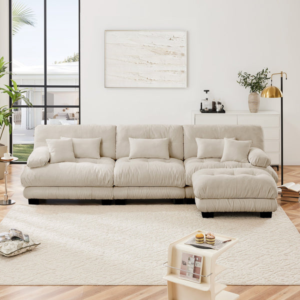English Elm Luxury Modular Sectional Sofa Couch - Elegant Chenille L-Shaped Deep Seat With Convertible Ottoman W714S01029