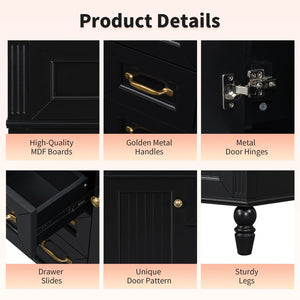 English Elm 36 Inch Bathroom Vanity with Ceramic Sink, Durable MDF & Solid Wood Frame, Soft-Close Doors, Luxe Handles, Ample Organized Storage, Modern Freestanding Design Black N725P314034B