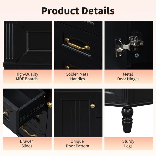 English Elm 36 Inch Bathroom Vanity with Ceramic Sink, Durable MDF & Solid Wood Frame, Soft-Close Doors, Luxe Handles, Ample Organized Storage, Modern Freestanding Design Black N725P314034B