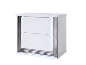 English Elm MOON Smooth White Nightstand with LED Accent Lighting, High Gloss Solid Wood + MDF Modern Elegance B201P227106