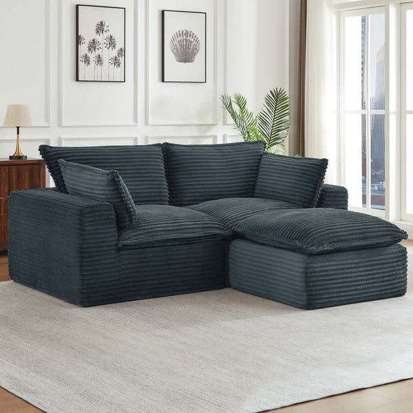 English Elm Loveseat Cloud Couch Corduroy Upholstered Modular Sofa for Relaxed Living Room Lounging Dark Grey W2339S00144