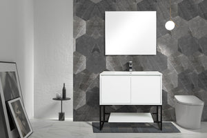 English Elm 36" Floating Bathroom Vanity Base Glossy White Wall Mount Soft Close Cabinet W1920P263626