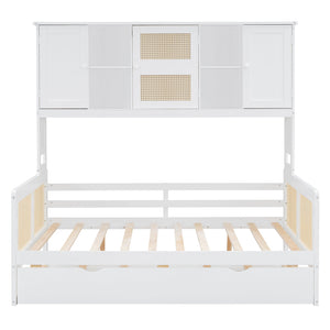 English Elm Full Wooden Daybed With Twin Trundle & Versatile Cabinet Shelf - Space-Saving Comfort In White N820S00049K