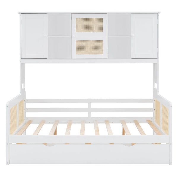 English Elm Full Wooden Daybed With Twin Trundle & Versatile Cabinet Shelf - Space-Saving Comfort In White N820S00049K