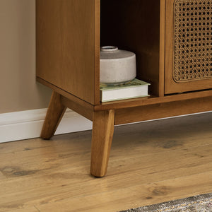 English Elm 67.9 Inch Mid Century Modern Rattan Tv Stand For 75" Tvs - Stylish Media Console With Smart Storage & Solid Wood Legs W1801P303380