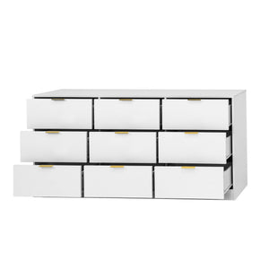English Elm 9 Drawer Handleless White Matte Dresser Sleek Minimalist Storage for Bedroom or Hallway White W409S00015